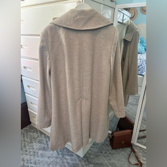 Oatmeal Beige Wool Blend Tailored Trench Dress Coat Formal Collared Jacket✨ - Picture 6 of 6